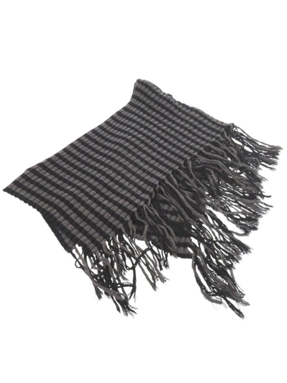 Gucci Fringe Wool Gray Black Scarf